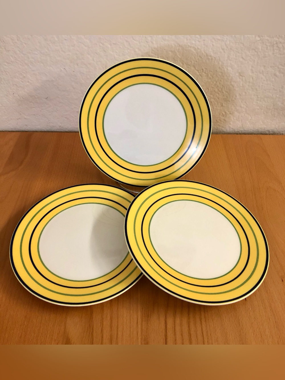 Yellow Stripe Ceramic Dinner Plates - Set of 3
